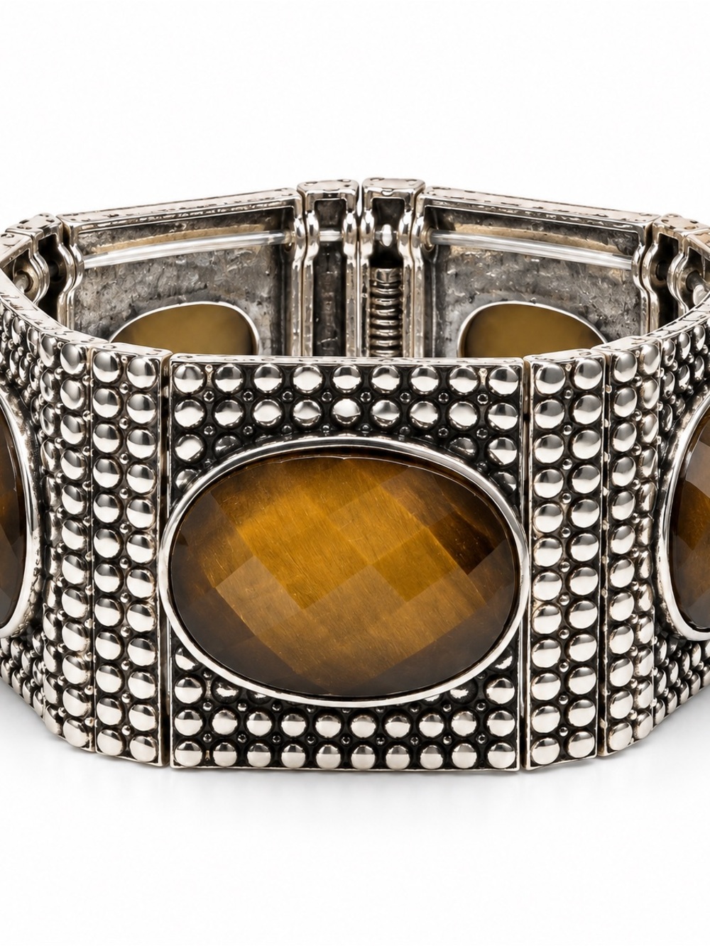 Silver-Tone Bracelet with Bright AmberCabochons